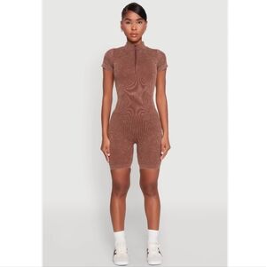 AO Sports Seamless Half Zip Romper Brown Womens Size S/M